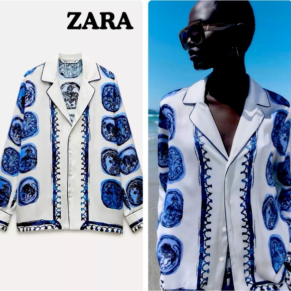Zara Pants - ZARA ZW COLLECTION PRINTED SET White / Navy M